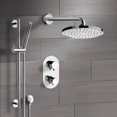 Thermostatic Rain Shower System with Handheld, Rain Shower Head, Shower Faucet Set